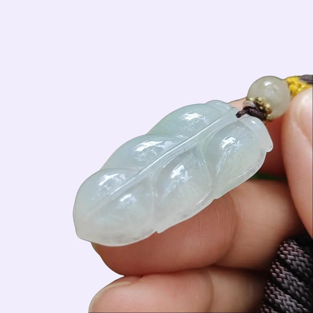 Crafted as Leaf on Natural Type A Jadeite Jade as Pendant certificate weighs 7.37 grams, measurement 34.8 * 19.3 * 5.8 mm (pendant379) Yi Pin Qian Jadeites Jade Jewelry ~Your Precious Quintessential ~ Singapore
