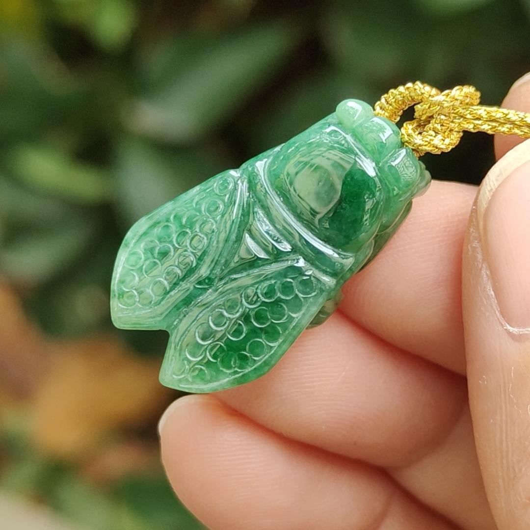 #Sold - Green Cicada crafted on Natural Type A Jadeite Jade as Pendant with SG Local Seller certificate weighs, 4.49 grams, measurement 25.1 * 15 * 6.8 mm (pendant335)