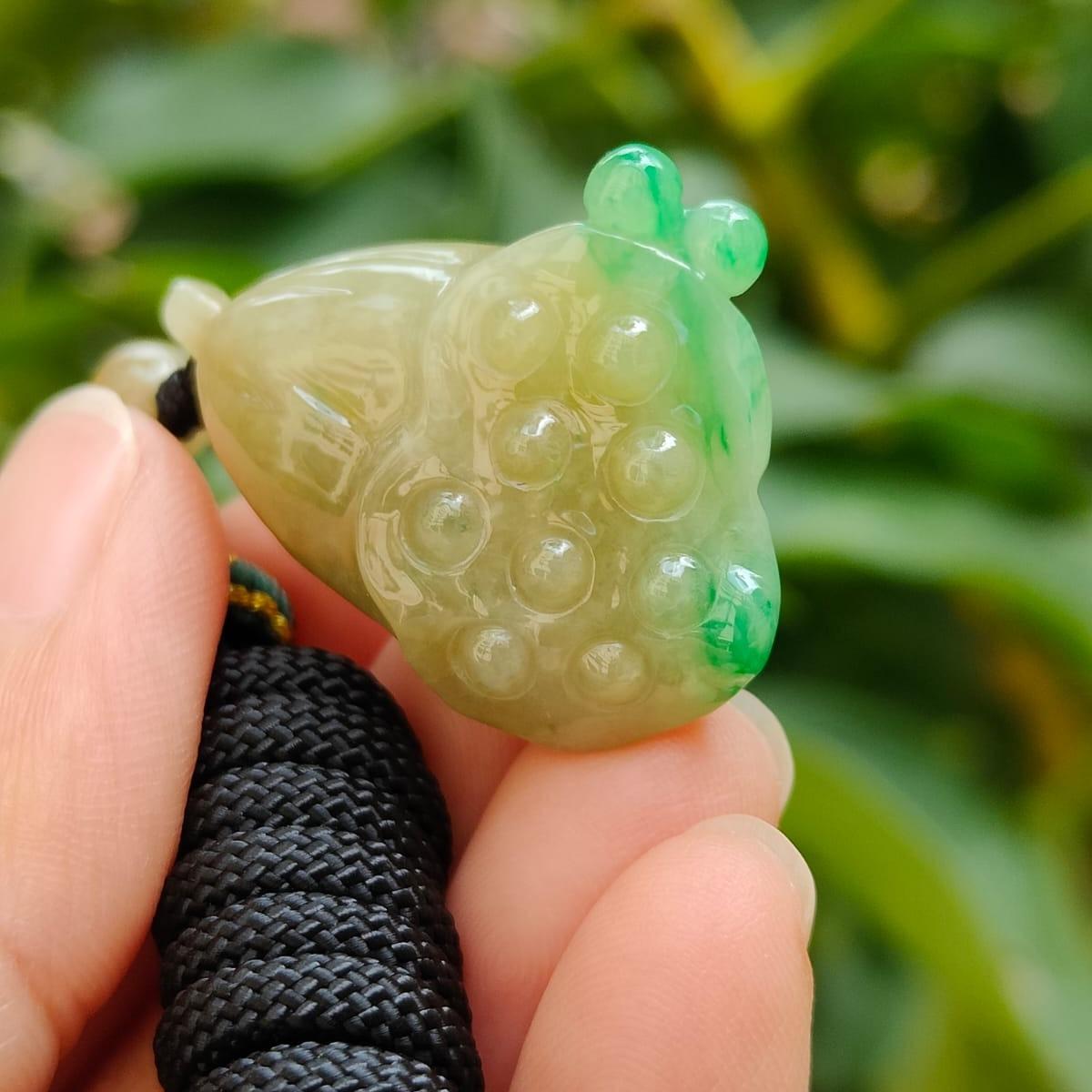 Latest Arrival SG Seller - Yellow and Green Natural Type A Jadeite Jade crafted as lotus seedpod pendant, QIC approved certificate weighs 14.61 grams, measurement 31.3 * 24.2 * 14.1 mm (pendant345) Yi Pin Qian Jadeites Jade Jewelry ~Your Precious Quintessential ~ Singapore