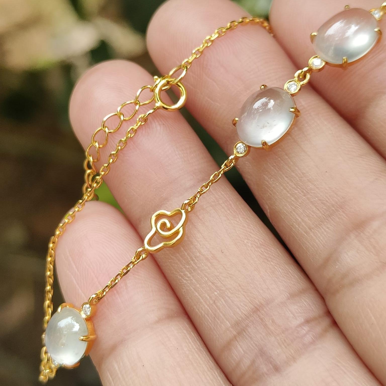 Icy Translucent Jadeite Bracelet – Natural Type A Cabochons, 18K Gold, Harmony of Elements Sku: 18kp107 Yi Pin Qian Jadeites Jade Jewelry ~Your Precious Quintessential ~ Singapore