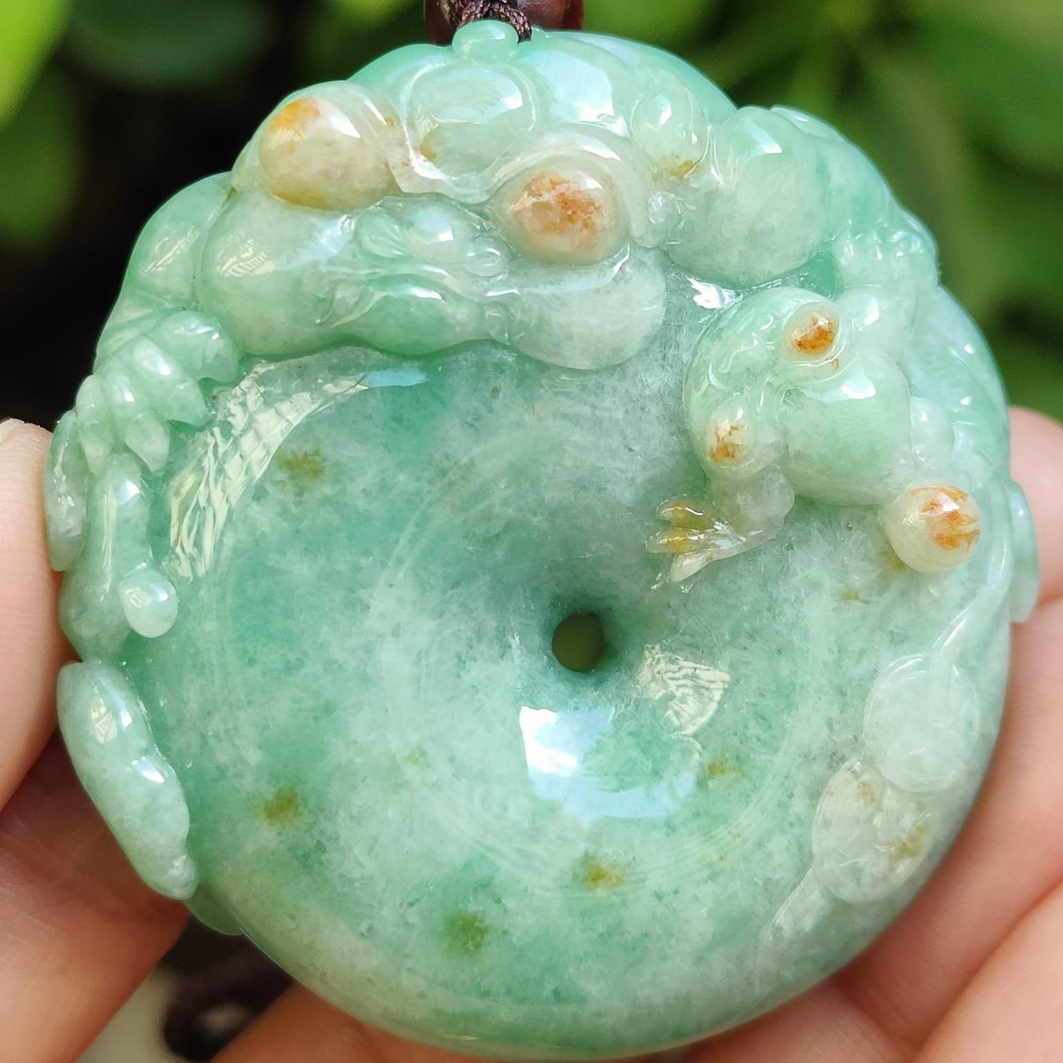 Mythic Golden Toads Jadeite Pendant – Five Elements Prosperity, Museum-Grade Carving, Certified Type A (Sku: pendant403) Yi Pin Qian Jadeites Jade Jewelry ~Your Precious Quintessential ~ Singapore