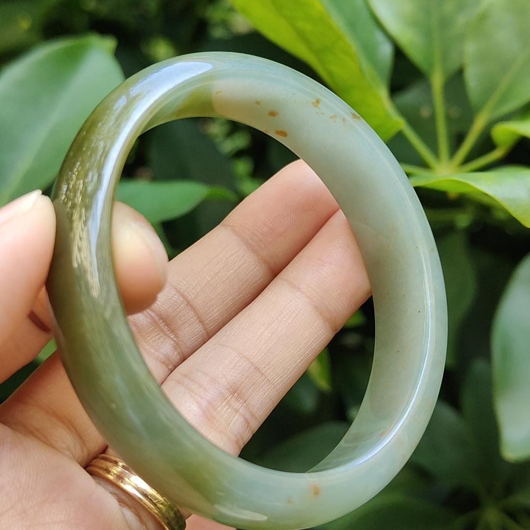 Crafted as Oval Shape bangle size 56 mm on Rare High Quality Natural Type A Jadeite Jade certificate weighs 46.53 grams, Width: 14.1 mm Thickness: 6.5 mm (bangle23) Yi Pin Qian Jadeites Jade Jewelry ~Your Precious Quintessential ~ Singapore
