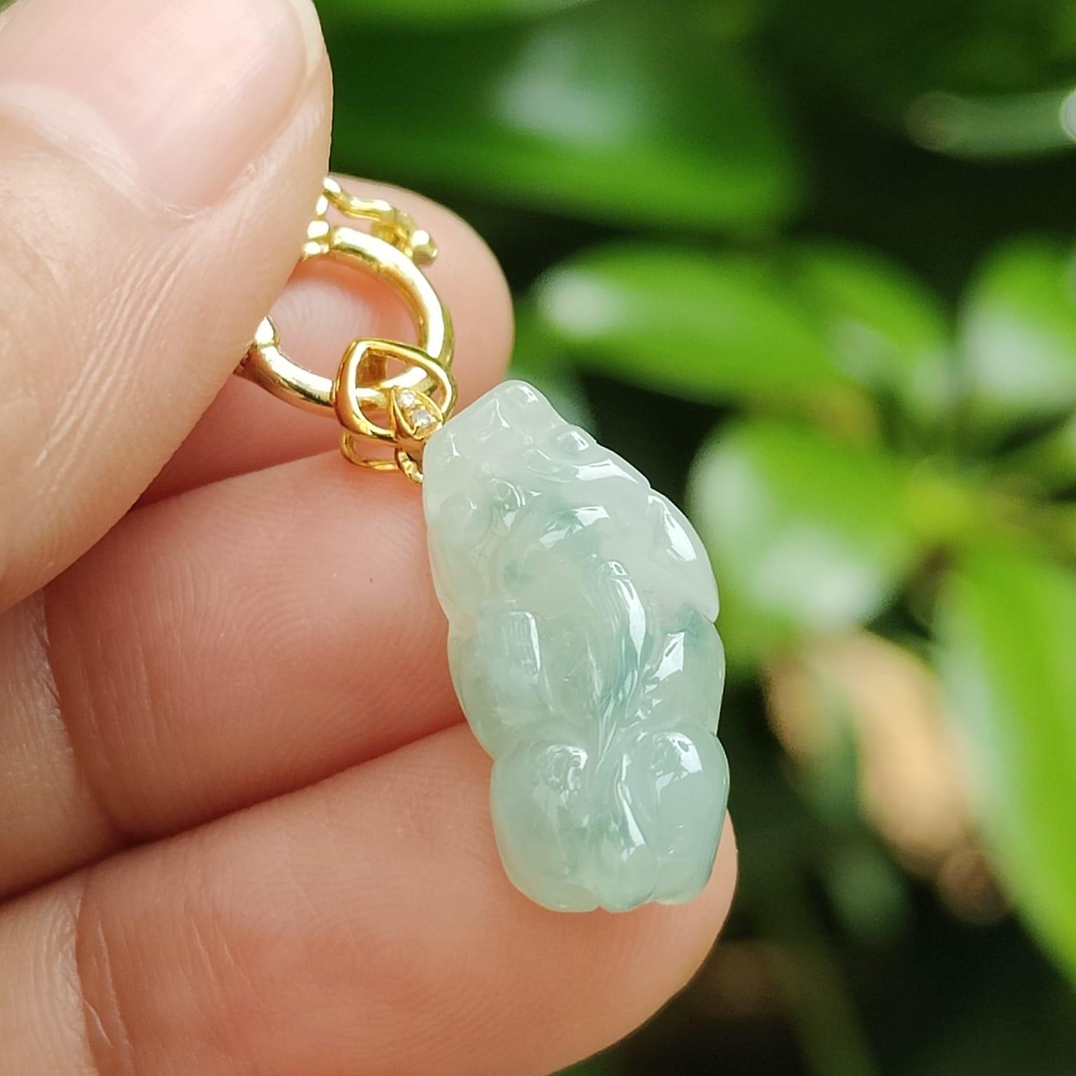Semi Icy Translucent Pixiu Pendant Natural Type A Jadeite Jade added with 18k Clasp certificate weighs 2.79 grams, measurement 19.6 * 9.8 * 6.5 mm (18kp101) Yi Pin Qian Jadeites Jade Jewelry ~Your Precious Quintessential ~ Singapore
