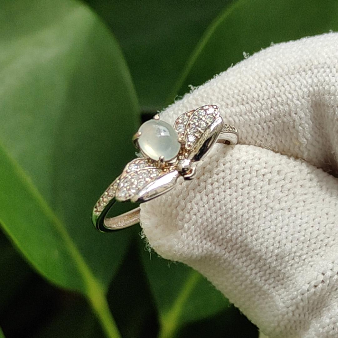 Crafted as 5.3 * 4.2 * 2.4 mm Icy Translucent Cabochon with High-Quality Natural Type-A Jadeite-Jade set with S925 as Ring, certificate weighs 1.76 grams (s925ring17) Yi Pin Qian Jadeites Jade Jewelry ~Your Precious Quintessential ~ Singapore