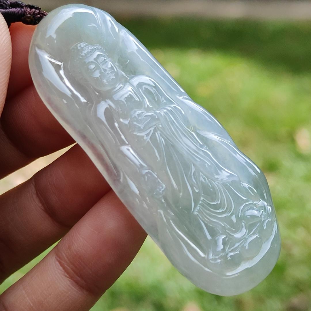 Light Green Hue Icy Translucent Natural Type A Jadeite Jade crafted as Amitābha to wear as Pendant, certificate weighs 18.67 grams (pendant281) Yi Pin Qian