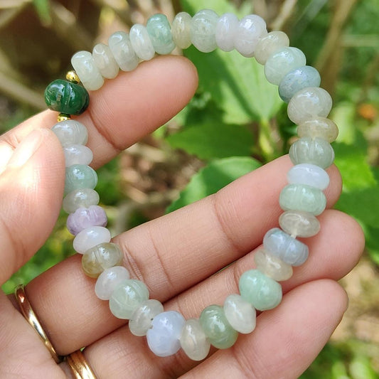 Multi Colors Natural Type A Jadeite Jade 35 beads crafted with shape of Pumpkin around 8.2 mm, 9.3mm(Big), certificate included weigh 20.37 grams (bracelet15) Yi Pin Qian