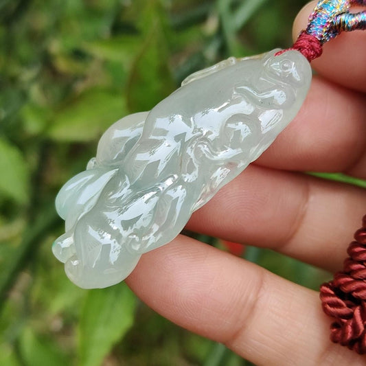 Icy with good translucent glossy texture Natural Type A Jadeite Pendant Necklace, Crafted with Monkey on Chayote symbols of Golden Monkey Brings Longevity and Double Blessings, certificate included weigh 16.84 grams, 44 * 21.3 * 11.8 mm, collectible jade Yi Pin Qian