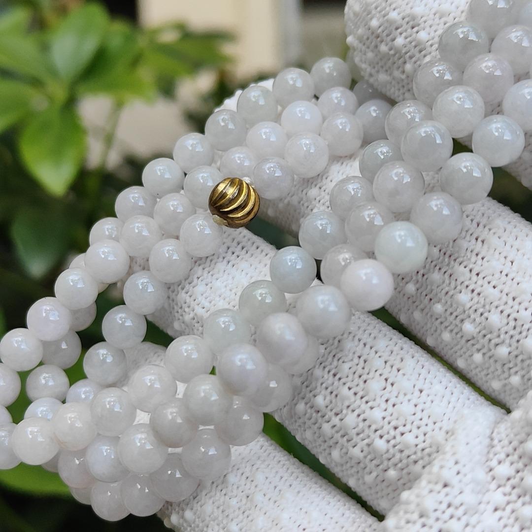 108 * 6mm light lavender and white beads bracelet / necklace on Natural Type A Jadeite Jade certificate weighs 41.5 grams, 94% perfection (bracelet34) Yi Pin Qian Jadeites Jade Jewelry ~Your Precious Quintessential ~ Singapore