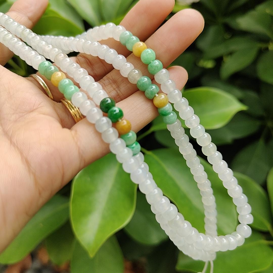 High Quality 90% Perfect 184 drum shape Icy * 154, Green * 24, Yellow * 6 Natural Type A Jadeite Jade Beads as Bracelet Necklace certificate weighs 49.19 grams, measurement 5.7 mm (bracelet29) Yi Pin Qian