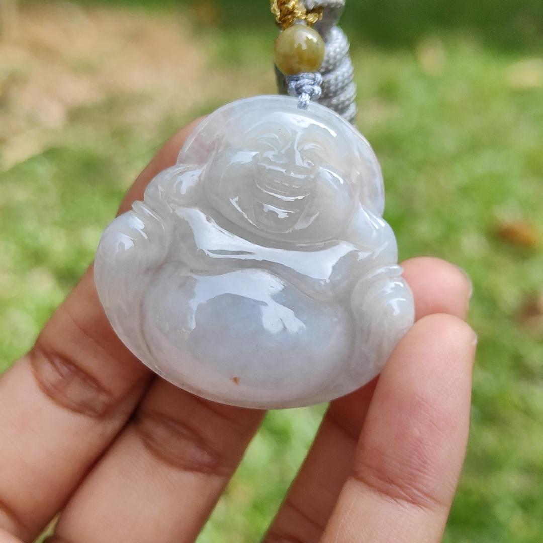 Quality Semi Translucent Natural Type A Jadeite Jade crafted as Milo Buddha as Pendant, certificate weighs 12.57 grams, measurement 37.5 * 38.9 * 6.3 mm (pendant275) Yi Pin Qian