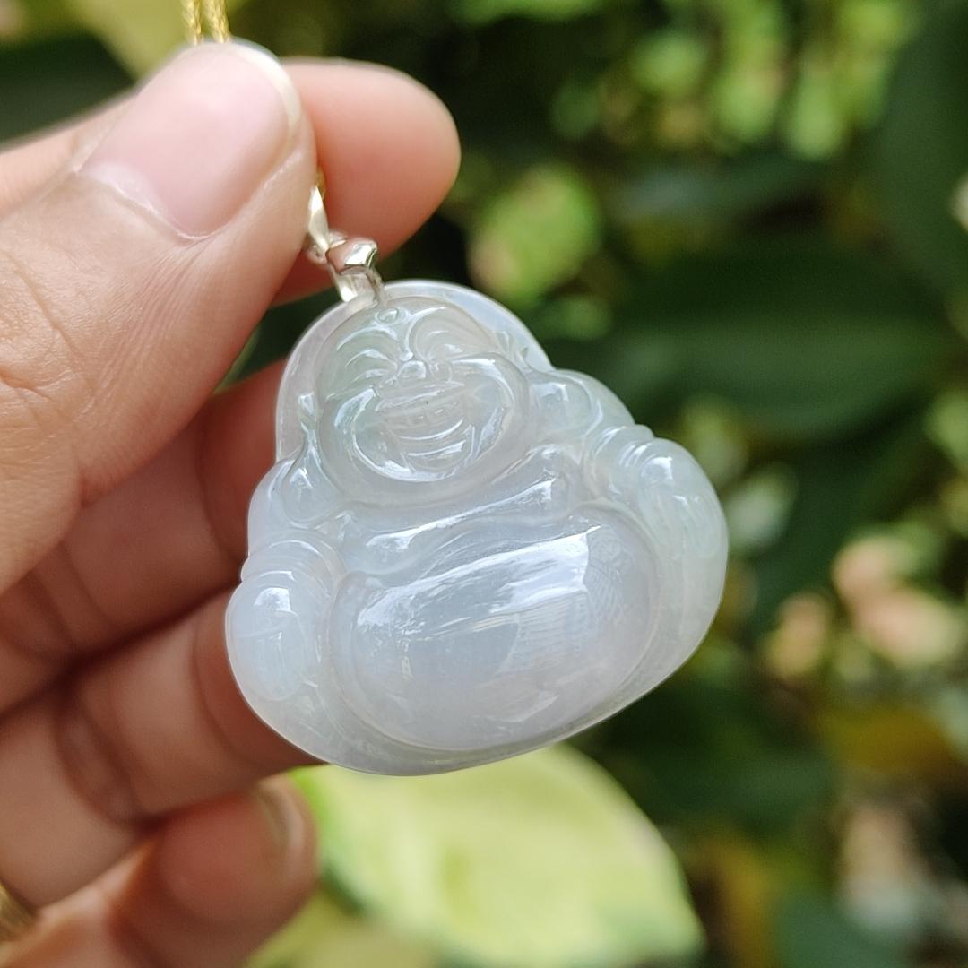 High Quality Milo Buddha Pendant on Natural Type A Jadeite Jade certificate weighs 8.74 grams, measurement 29 * 29.5 * 6.7 mm (pendant378) Yi Pin Qian Jadeites Jade Jewelry ~Your Precious Quintessential ~ Singapore