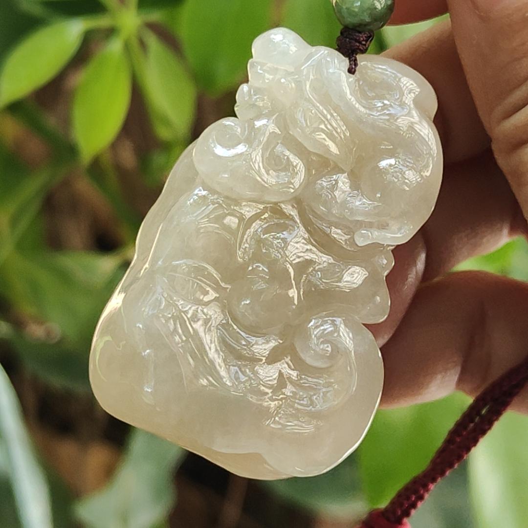 Crafted as Ruyi with Money Pendant on Yellow Icy High Quality Natural Type A Jadeite Jade certificate weighs 35.57 grams, measurement 48.3 * 30.9 * 14 mm (pendant385) Yi Pin Qian Jadeites Jade Jewelry ~Your Precious Quintessential ~ Singapore