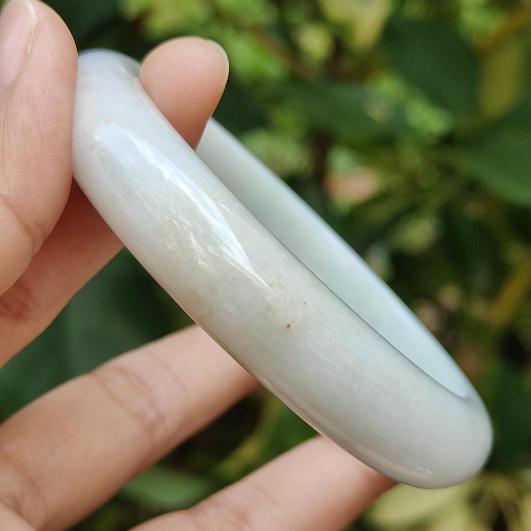 Crafted as 59.6mm Peace Bangle on Natural Type A Jadeite Jade certificate weighs 59.79 grams, Width: 12.6 mm Thickness: 8.2 mm (bangle22) Yi Pin Qian Jadeites Jade Jewelry ~Your Precious Quintessential ~ Singapore