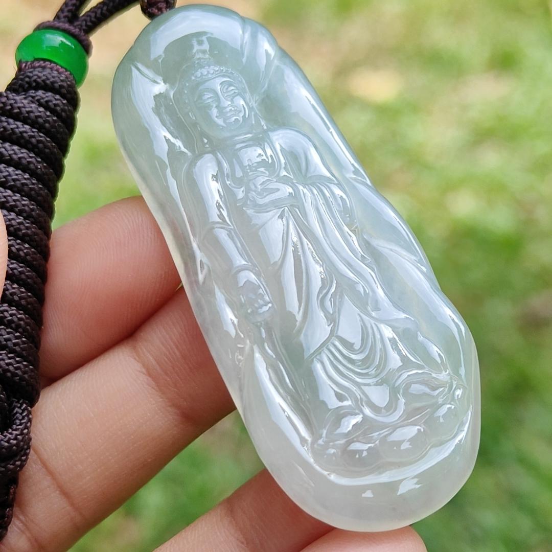 Light Green Hue Icy Translucent Natural Type A Jadeite Jade crafted as Amitābha to wear as Pendant, certificate weighs 18.67 grams (pendant281) Yi Pin Qian