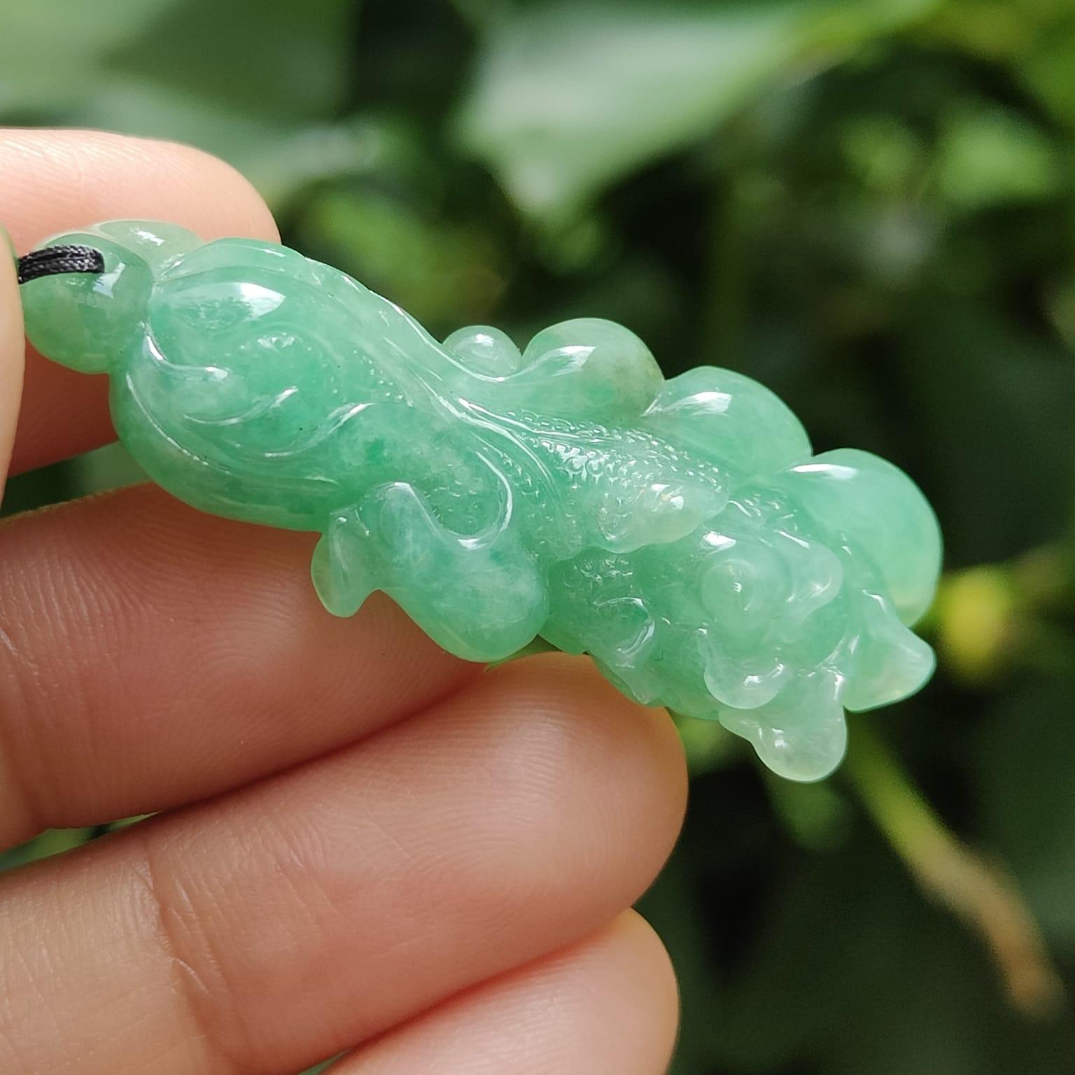 Light Green Chinese Cabbage Pendant - Natural Type A Jadeite Jade - Certificate weighs 9.35 grams, measurement 43.2 * 17 * 9.3 mm (pendant397) Yi Pin Qian Jadeites Jade Jewelry ~Your Precious Quintessential ~ Singapore