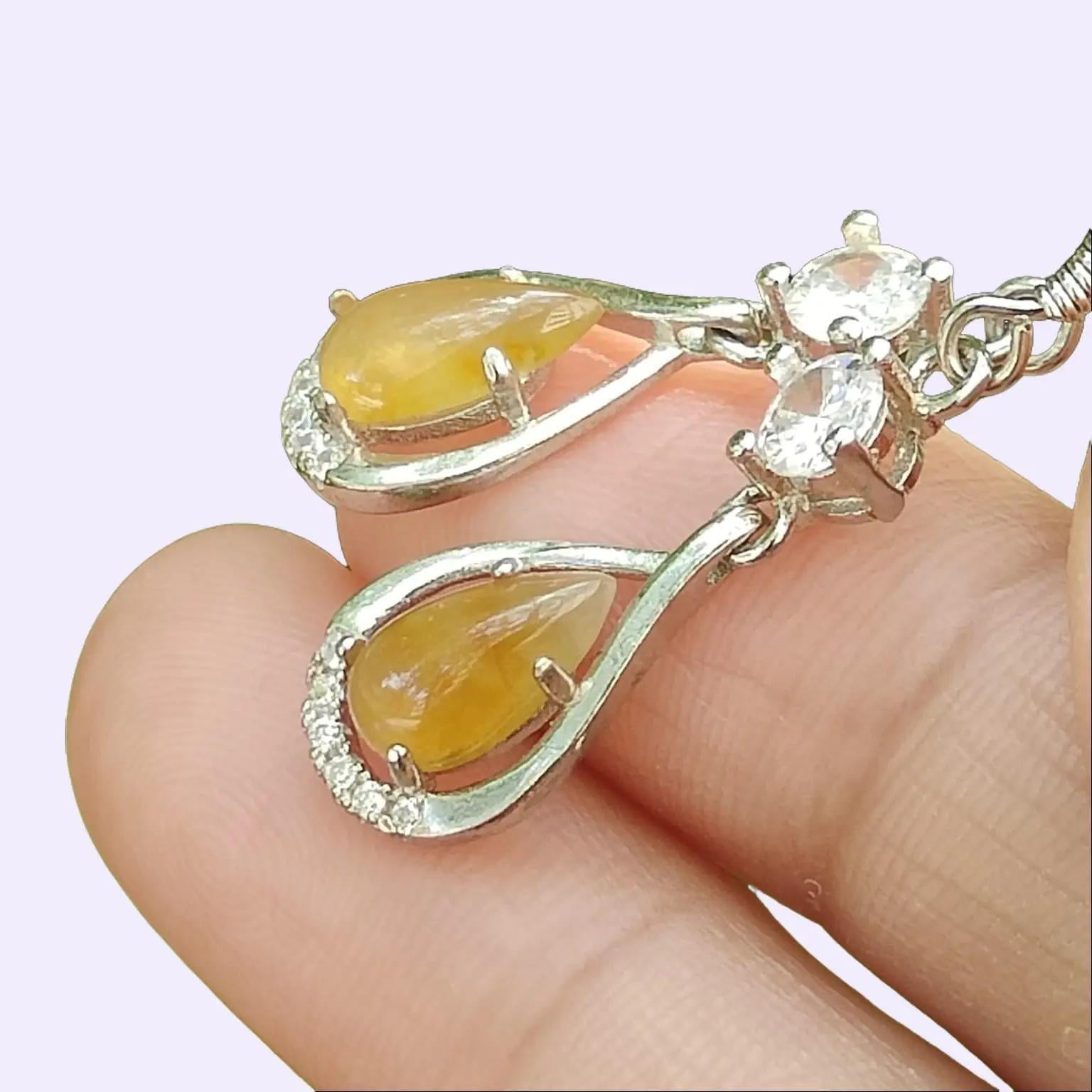 Natural Yellow Jadeite crafted as Hook Earrings S925 Silver – Earth & Fire Energy, Certified Type A | $499 (s925es2) Yi Pin Qian Jadeites Jade Jewelry ~Your Precious Quintessential ~ Singapore