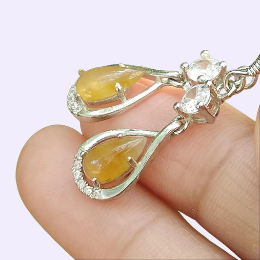 Natural Yellow Jadeite crafted as Hook Earrings S925 Silver – Earth & Fire Energy, Certified Type A | $499 (s925es2) Yi Pin Qian Jadeites Jade Jewelry ~Your Precious Quintessential ~ Singapore