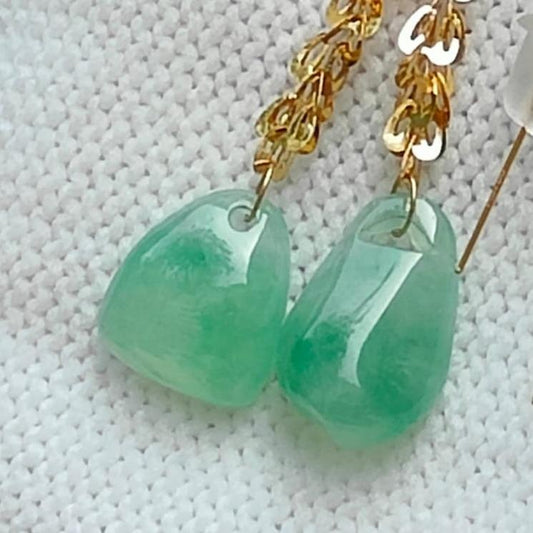 Wood Element Jade & Gold Earrings 🌱 Certified Harmony (Sku: 18k17) Yi Pin Qian Jadeites Jade Jewelry ~Your Precious Quintessential ~ Singapore
