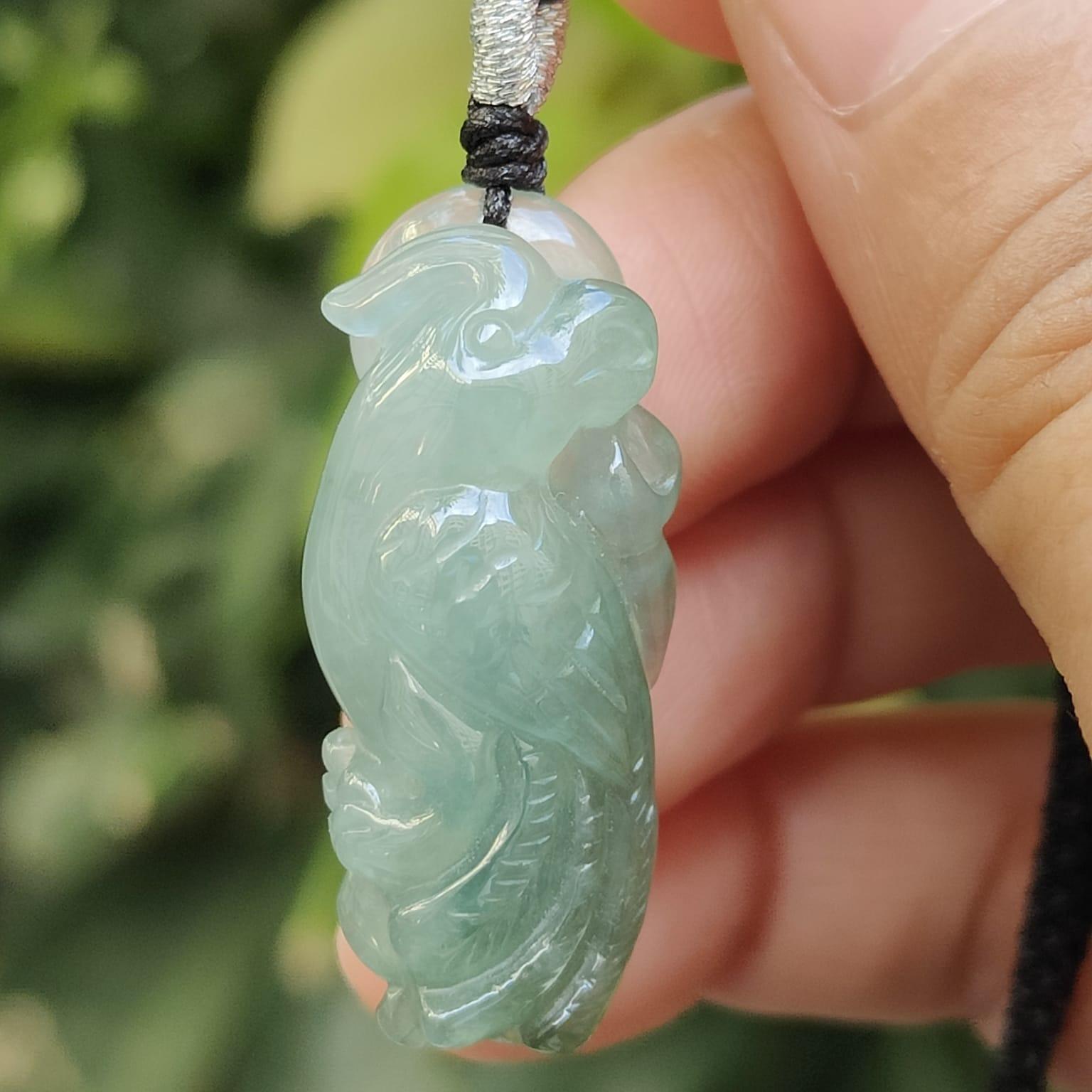 Green Parrot Natural Type A Jadeite Jade Pendant, Certificate weighs 8.27 grams, measurement 33 * 14.8 * 11.8 mm (pendant396) Yi Pin Qian Jadeites Jade Jewelry ~Your Precious Quintessential ~ Singapore