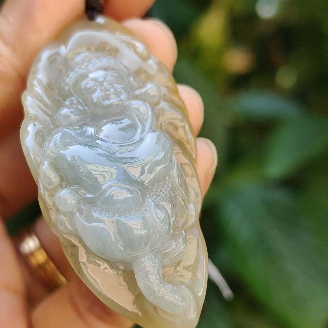 Very Rare Light Lavender and Lemon Yellow with Brown Natural Type A Jadeite pendant carved with baby buddha, certificate included weighs 20.13 grams, 57.90 * 26.80 * 11.20 mm, suitable for daily wear (pendant86) Yi Pin Qian