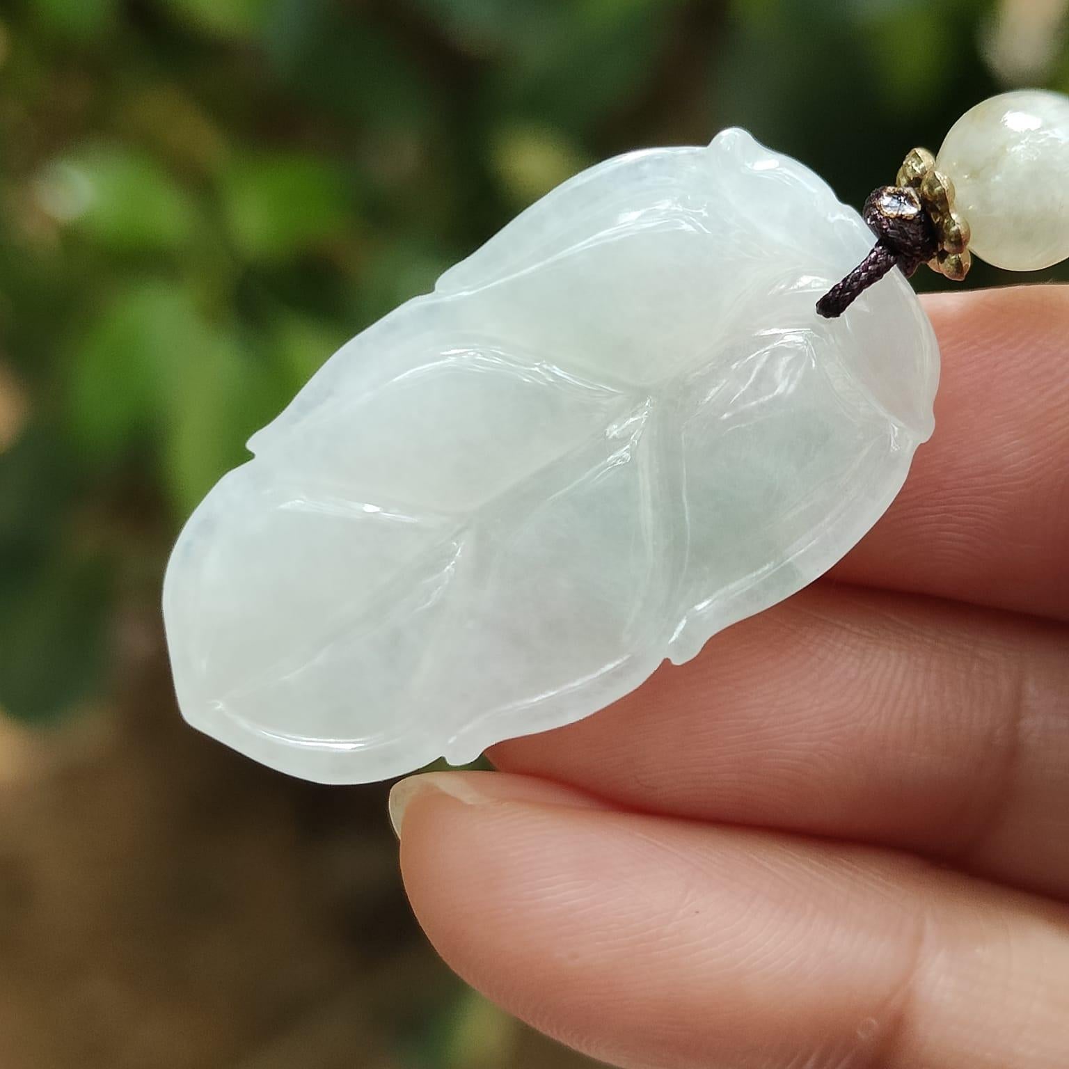 Crafted as Leaf on Natural Type A Jadeite Jade as Pendant certificate weighs 7.37 grams, measurement 34.8 * 19.3 * 5.8 mm (pendant379) Yi Pin Qian Jadeites Jade Jewelry ~Your Precious Quintessential ~ Singapore