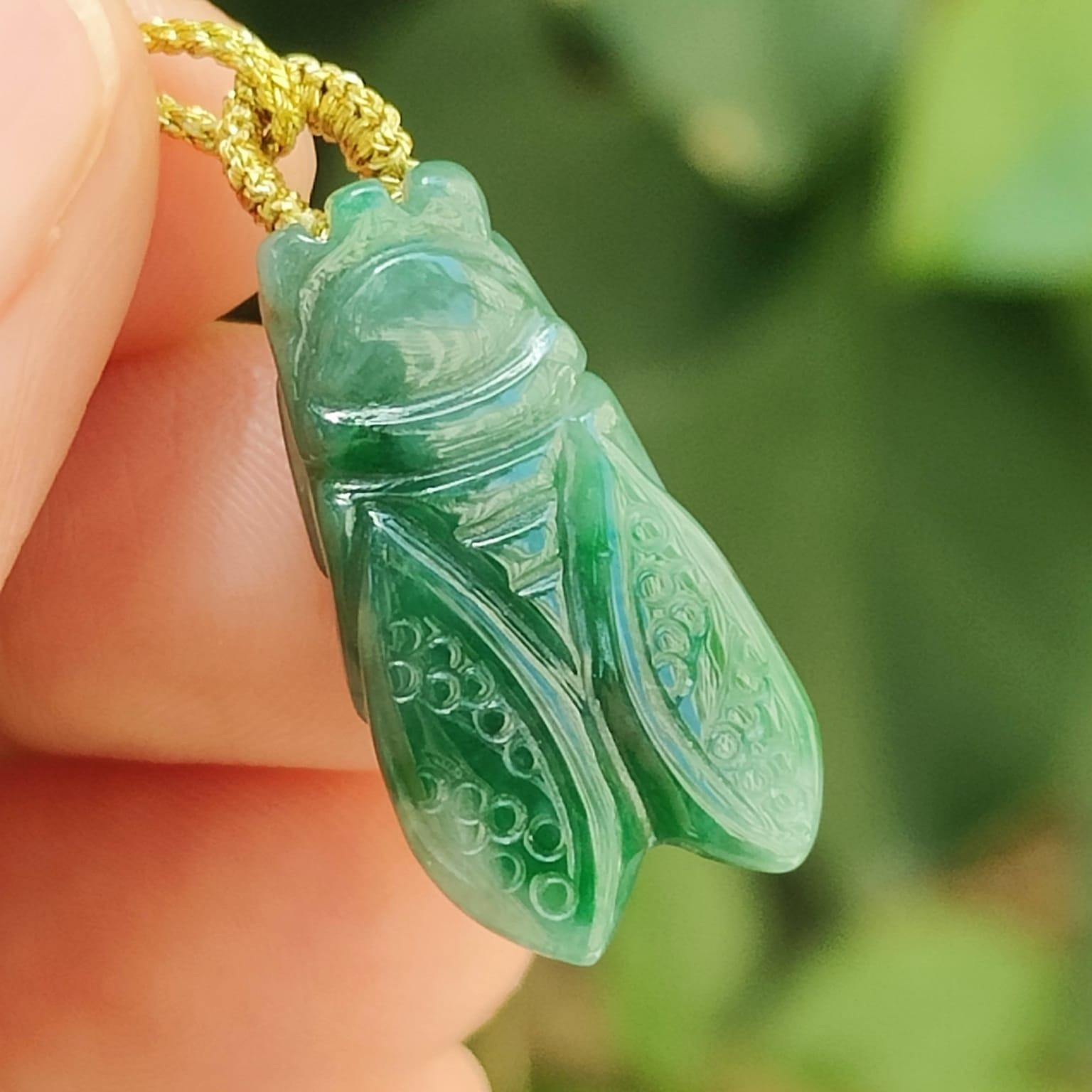 Green Cicada Pendant Natural Type A Jadeite Jade certificate weighs 3.04 grams, measurement 23.4 * 12.3 * 6 mm (pendant390) Yi Pin Qian Jadeites Jade Jewelry ~Your Precious Quintessential ~ Singapore