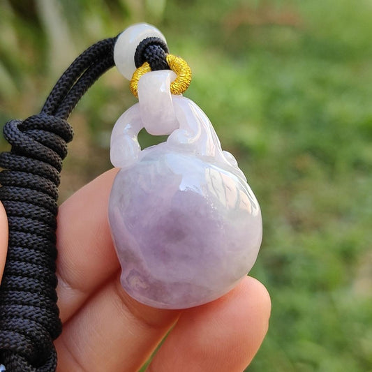 Rare Imperial Light Lavender Patches Natural Type A Jadeite Jade Pendant Necklace crafted as peach with certificate weigh 13.52 grams, 34 * 22.8 * 11.3 mm (pendant171) Yi Pin Qian