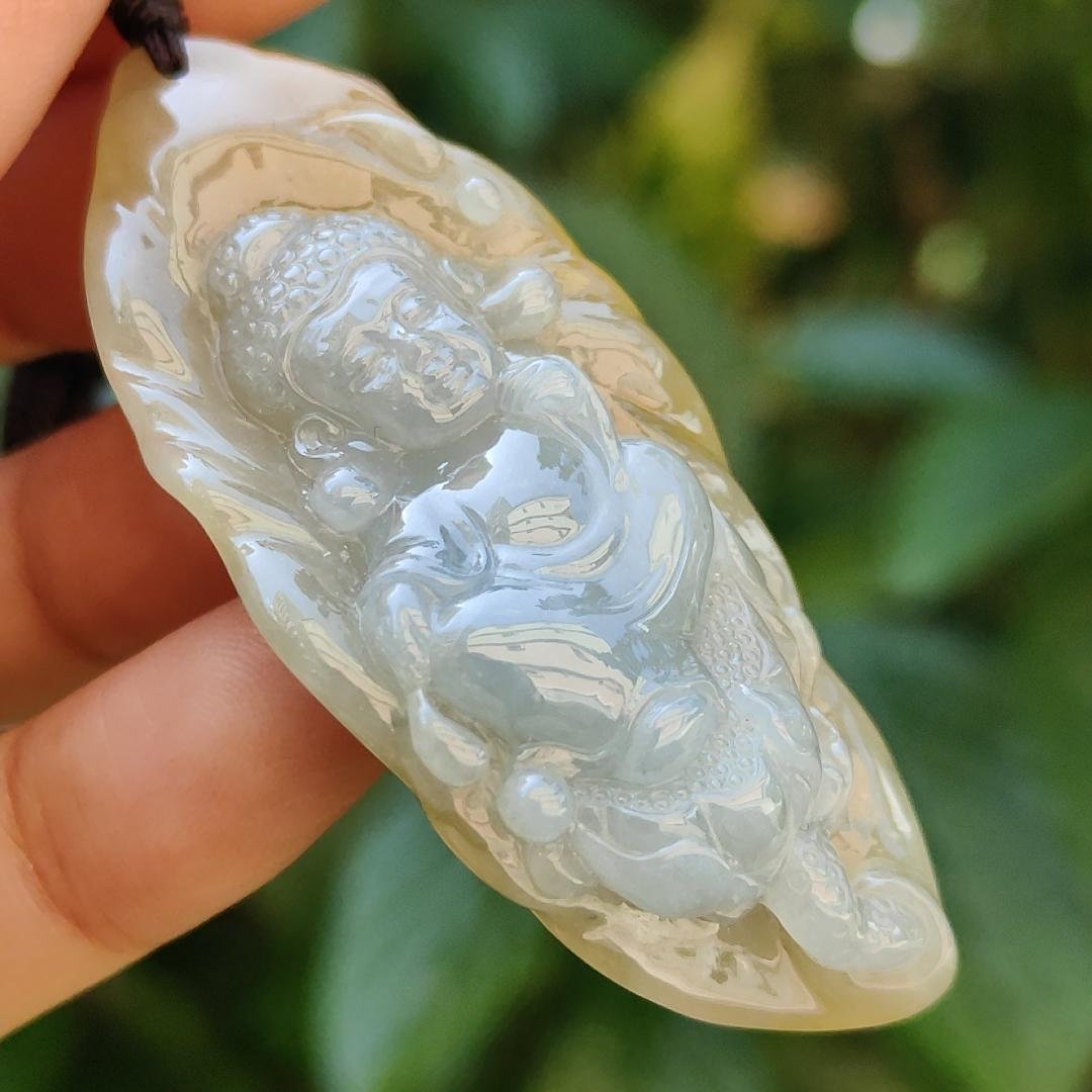 Very Rare Light Lavender and Lemon Yellow with Brown Natural Type A Jadeite pendant carved with baby buddha, certificate included weighs 20.13 grams, 57.90 * 26.80 * 11.20 mm, suitable for daily wear (pendant86) Yi Pin Qian
