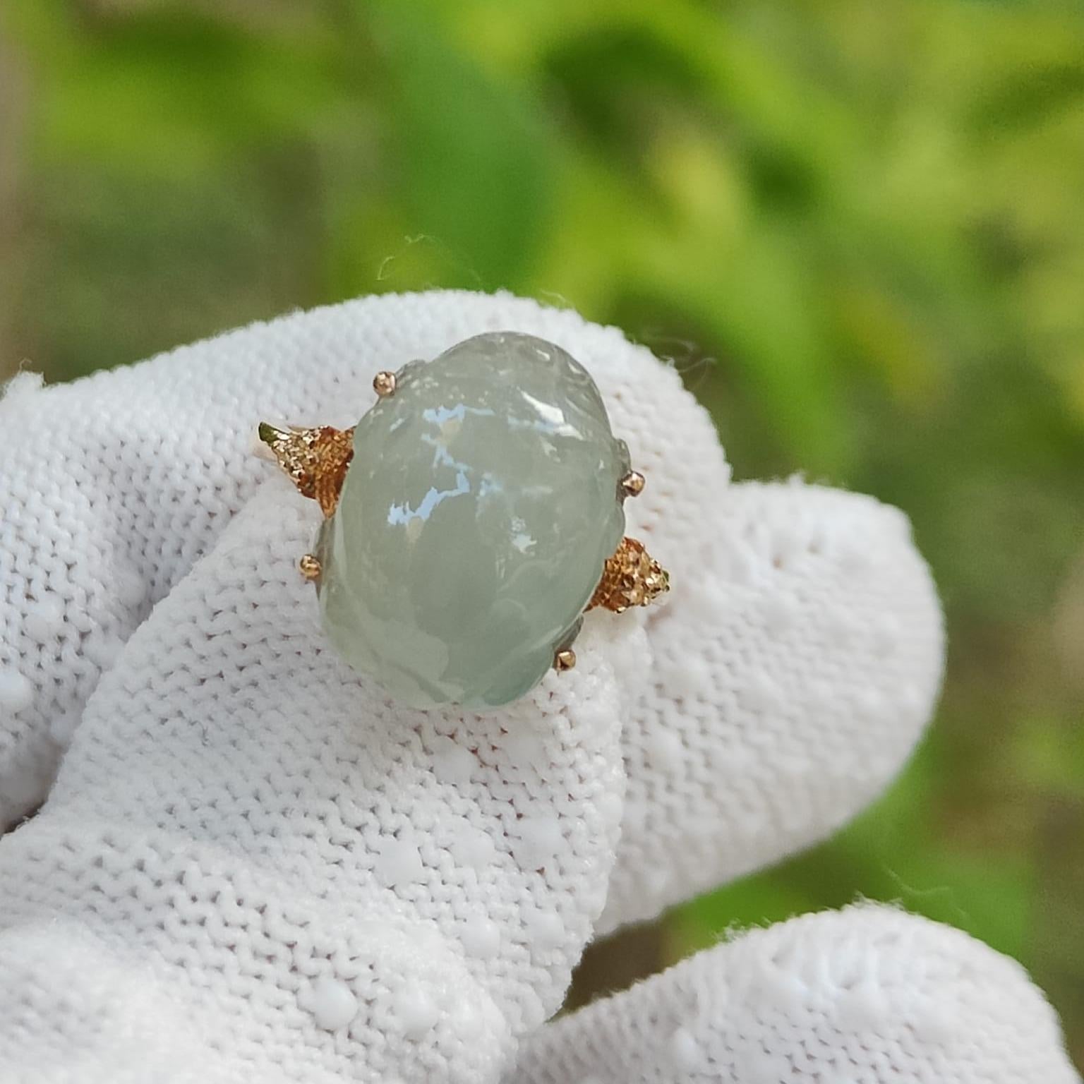 Ring size 15.5 mm - SG Seller - Crafted as Pixiu Cabochon on Natural Type A Jadeite Jade set with 18k gold, certificate weighs 3.65 grams, measurement 14.3 * 11 * 5.9 mm (18kring37) Yi Pin Qian Jadeites Jade Jewelry ~Your Precious Quintessential ~ Singapore