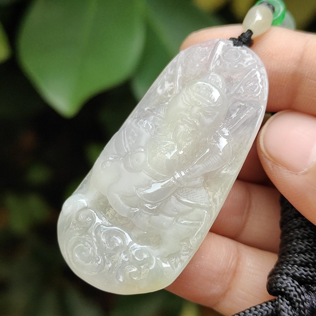 Crafted as Guan Gong Riding Horse on Natural Type A Jadeite Jade as Pendant - SG Ready Stocks - certificate weighs 14.54 grams, measurement 48.7 * 25.1 * 6.7 mm (pendant328) Yi Pin Qian Jadeites Jade Jewelry ~Your Precious Quintessential ~ Singapore