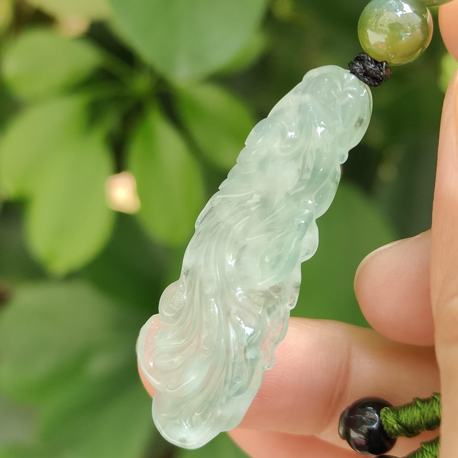 Icy Phoenix & Ruyi Jadeite Pendant – Five Elements Harmony, Certified Type A Jade, Heirloom-Quality (Sku: pendant402) Yi Pin Qian Jadeites Jade Jewelry ~Your Precious Quintessential ~ Singapore