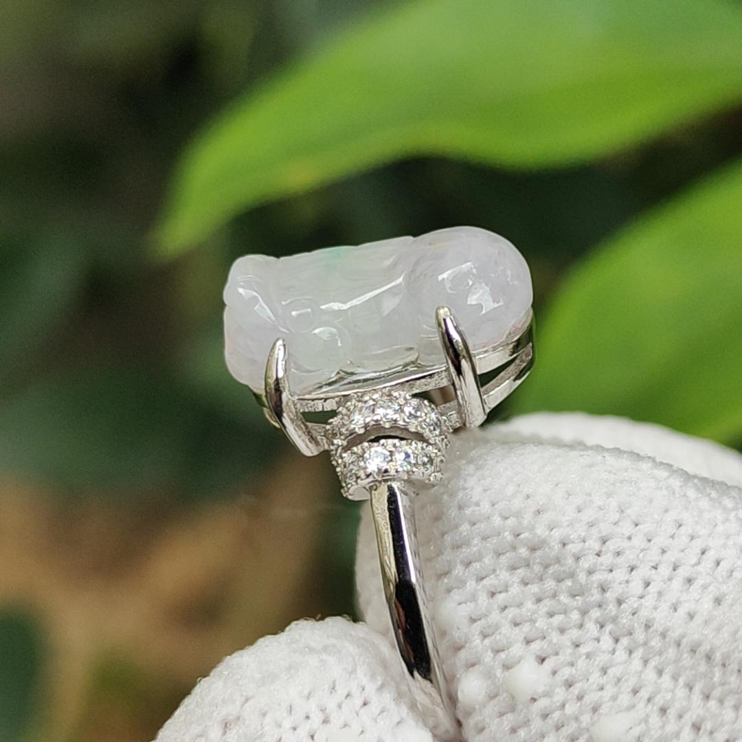 Crafted as Pixiu on Lavender with Green Natural Type A Jadeite Jade set on S925 as adjustable Ring certificate weighs 2.65 grams, measurement 14 * 6.7 * 5.4 mm (s925ring28) Yi Pin Qian Jadeites Jade Jewelry ~Your Precious Quintessential ~ Singapore