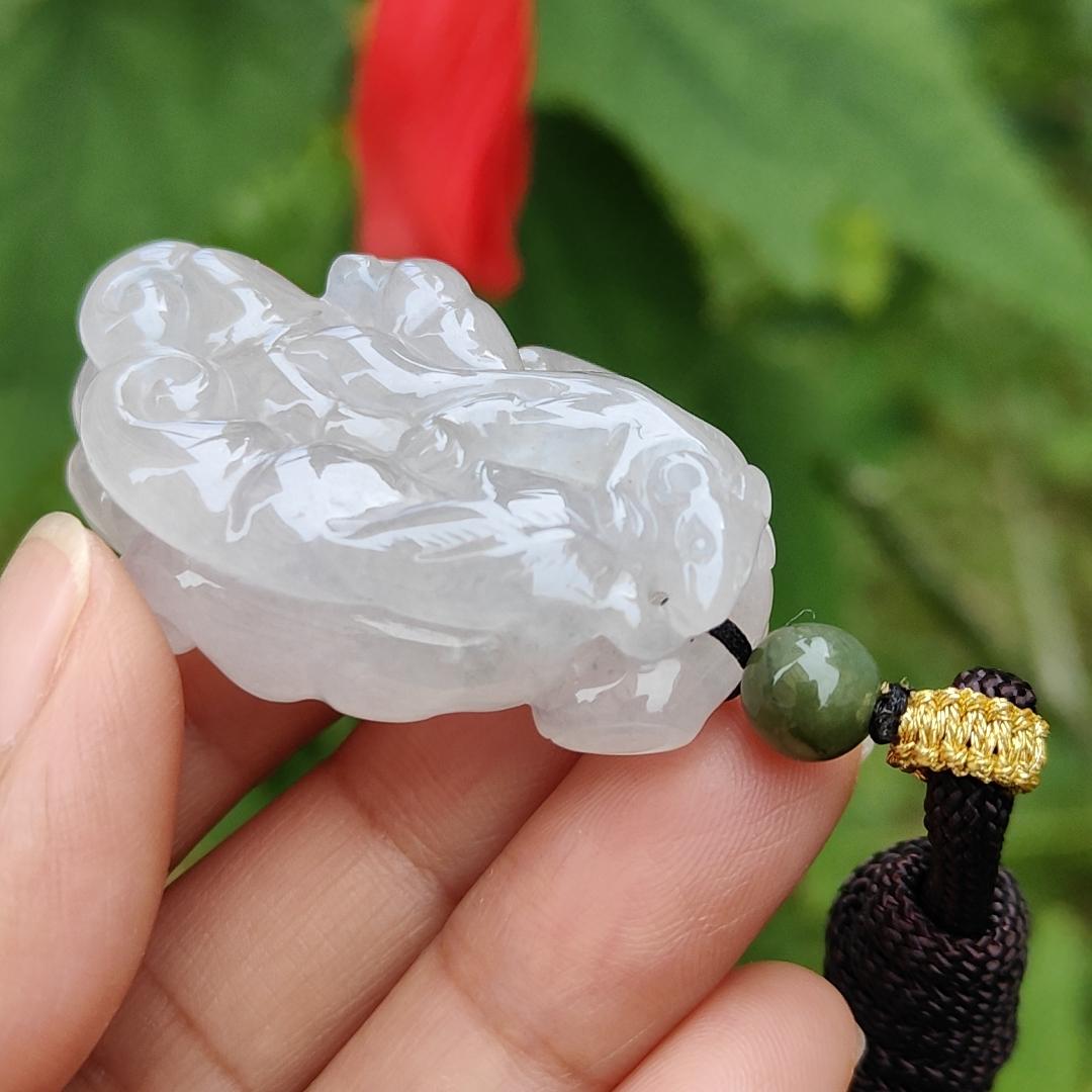 Rare Premium Natural Type A Jadeite Pendant Necklace crafted as Chayote with Squirrel and Ruyi, symbols of Happiness, fortune and luck with certificate weigh 30.16 grams, 44.3 * 27.8 * 15.6 mm (pendant52) Yi Pin Qian