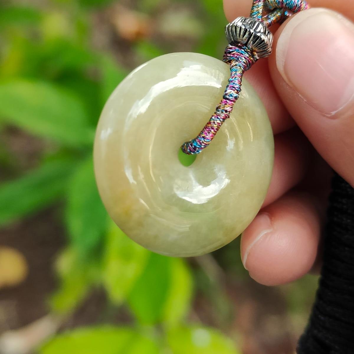 New Listing SG Local Crafted as Donut Pendant on Yellow Natural Type A Jadeite Jade certificate weighs 9.35 grams, measurement 27.7 * 6.3 mm (pendant369) Yi Pin Qian Jadeites Jade Jewelry ~Your Precious Quintessential ~ Singapore