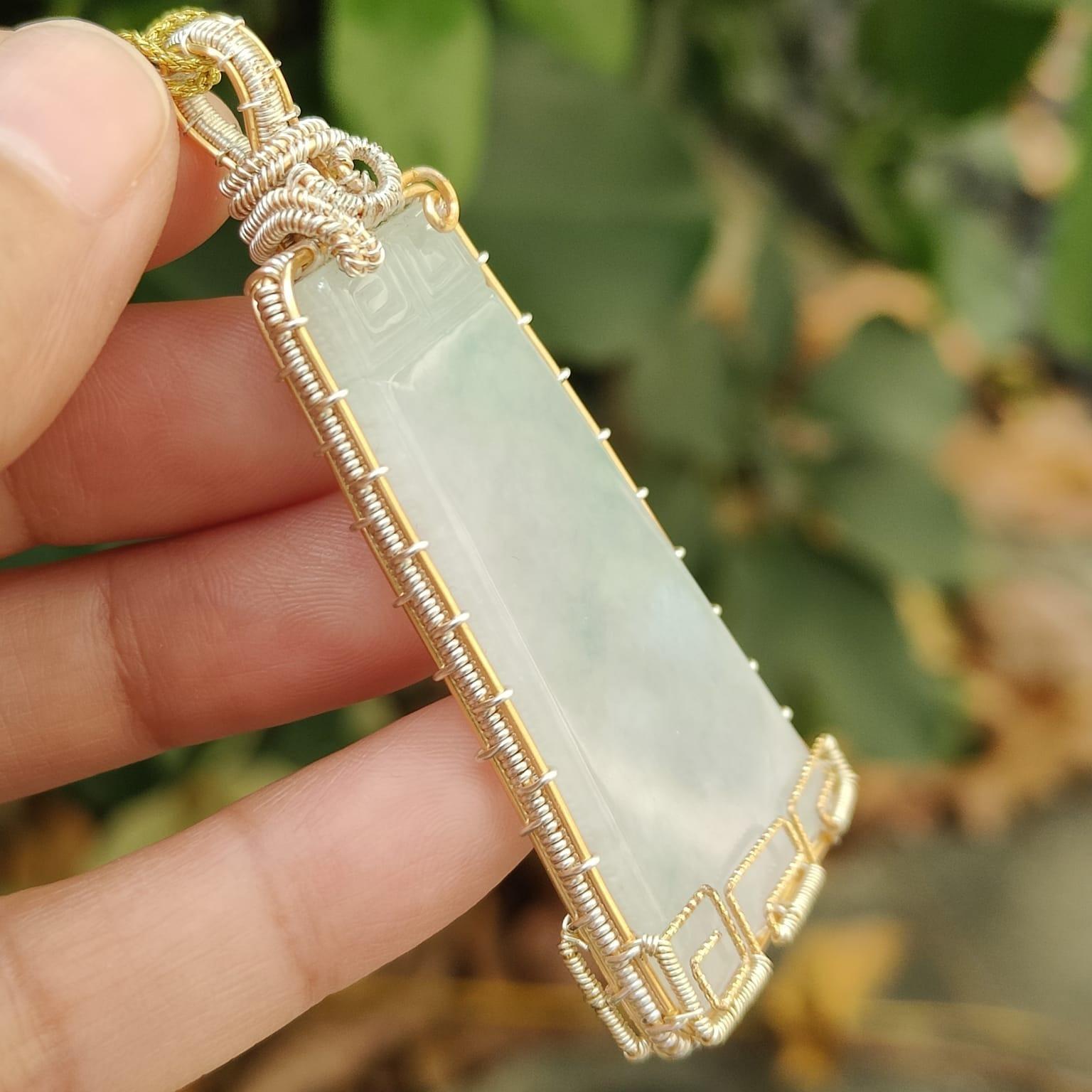 New Arrival - DIY GF14k wrapping on this Natural Type A Jadeite Jade Pendant crafted as Nothing, SG ready stock with certificate weighs 16.26 grams, measurement 66.9 * 29 * 5 (pendant329) Yi Pin Qian Jadeites Jade Jewelry ~Your Precious Quintessential ~ Singapore