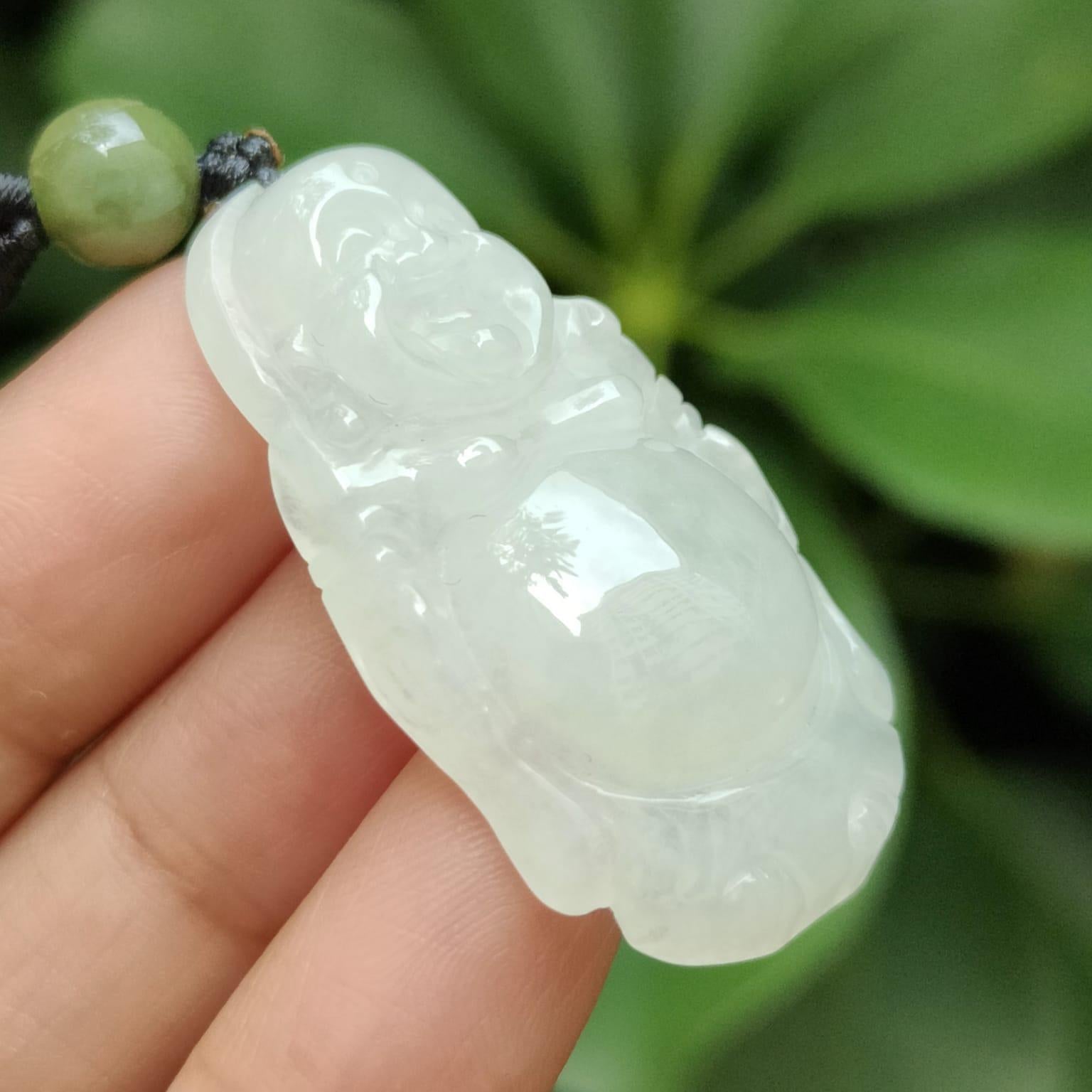 New Stock Sg Seller - Crafted as Standing Milo Buddha Natural Type A Jadeite Jade as Pendant certificate weighs 8.73 grams, measurement 38 * 21.3 * 7.6 mm (pendant351) Yi Pin Qian Jadeites Jade Jewelry ~Your Precious Quintessential ~ Singapore