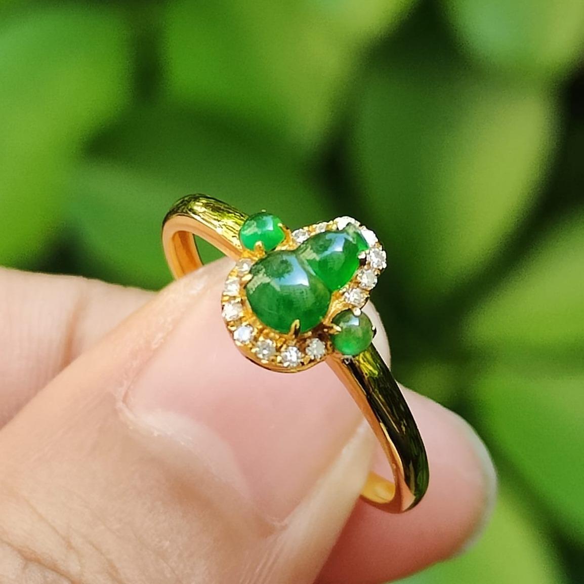 Harmony Gourd Ring – Five Elements in Jadeite & Gold, Certified (GD2112H014286 Sku: 18kring44) Yi Pin Qian Jadeites Jade Jewelry ~Your Precious Quintessential ~ Singapore
