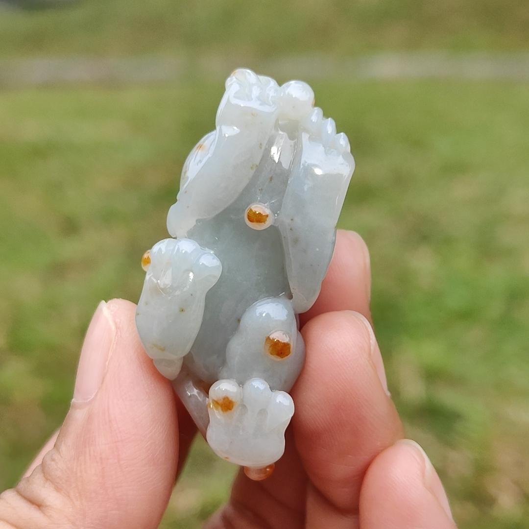 Super Rare Reddish,Yellow abd Tea Green Premium Quality Natural Type A Jadeite Jade crafted with Pixiu as Pendant with certificate weigh 34.14 grams, measurement 45.2 * 19.5 * 22.1 mm (pendant221) Yi Pin Qian