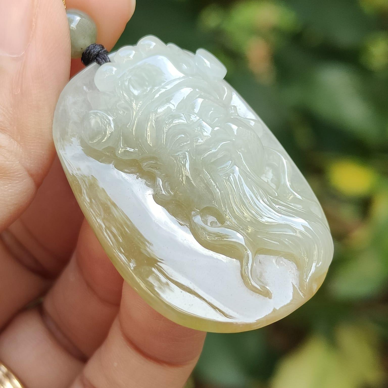 Sg New Arrival Crafted as God of Fortune Natural Type A Jadeite Jade as pendant, certificate weighs 16.02 grams, measurement 43.1 * 27.6 * 9.1 mm (pendant340) Yi Pin Qian Jadeites Jade Jewelry ~Your Precious Quintessential ~ Singapore