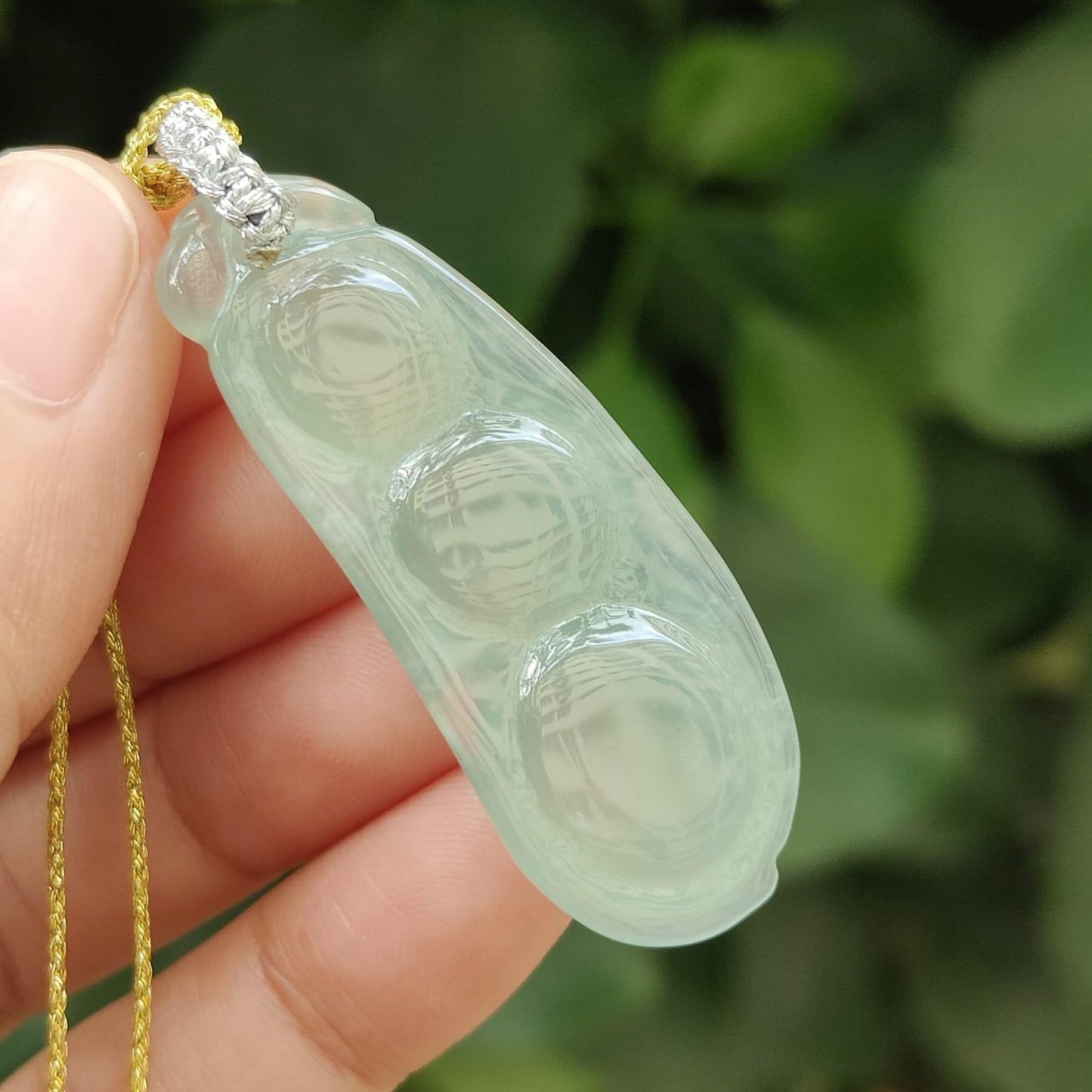 Crafted as Bean Pendant on Natural Type A Jadeite Jade certificate weighs 8.99 grams, measurement 45.3 * 17.5 * 6.7 mm (pendant347 - #5)