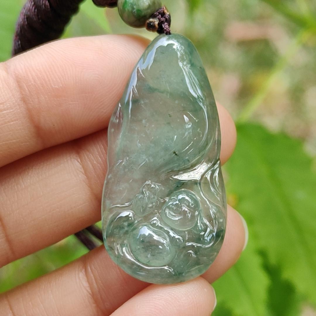 An Old Collection Crafted with Milo Buddha on Natural Type A Jadeite Jade as Pendant, certificate weighs 5.6 grams, measurement 36.5 * 18.2 * 4.7 mm (pendant361) Yi Pin Qian Jadeites Jade Jewelry ~Your Precious Quintessential ~ Singapore