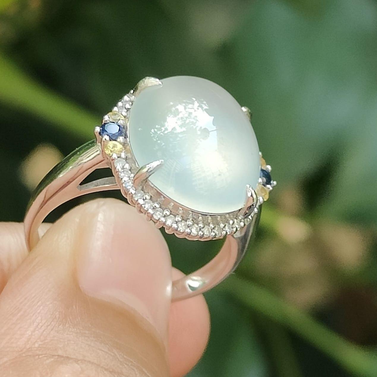 Five Stars Wu Xing Certified Jadeite Gold Ring - Earth/Metal/Water Harmony (Sku:18kring43) Yi Pin Qian Jadeites Jade Jewelry ~Your Precious Quintessential ~ Singapore