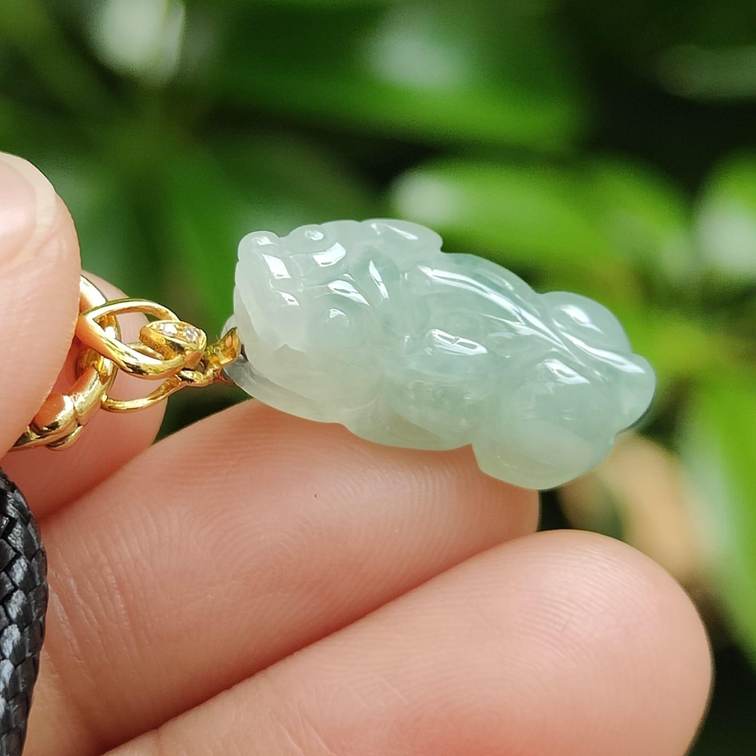 Semi Icy Translucent Pixiu Pendant Natural Type A Jadeite Jade added with 18k Clasp certificate weighs 2.79 grams, measurement 19.6 * 9.8 * 6.5 mm (18kp101) Yi Pin Qian Jadeites Jade Jewelry ~Your Precious Quintessential ~ Singapore