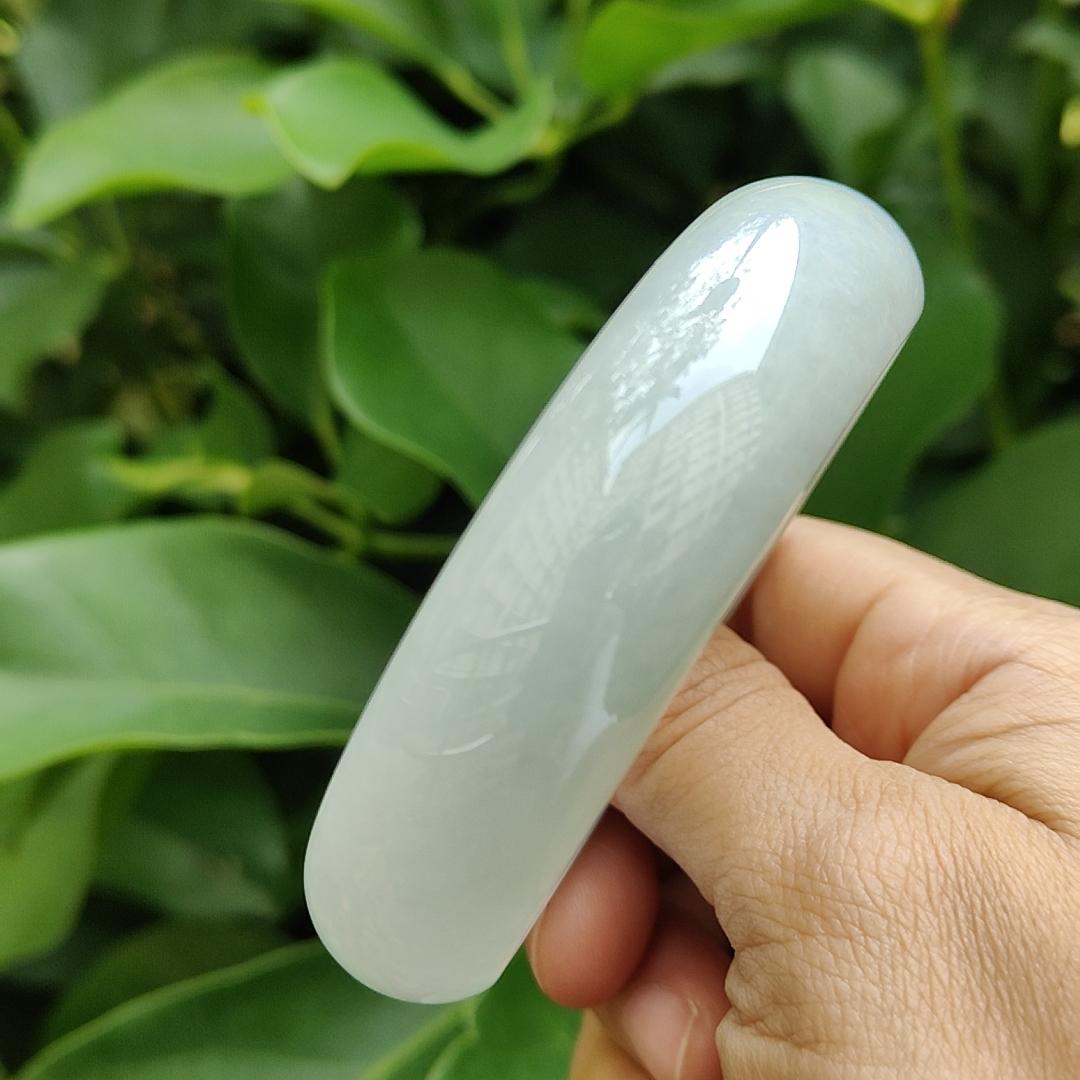 Beautiful Crafted as 59mm Peace Bangle with Light Green Hue, Brownish Yellow Type-A Natural Jadeite-Jade certificate weighs 77.9 grams, Width: 17.6 * Thickness 8 mm (bangle12) Yi Pin Qian Jadeites Jade Jewelry ~Your Precious Quintessential ~ Singapore
