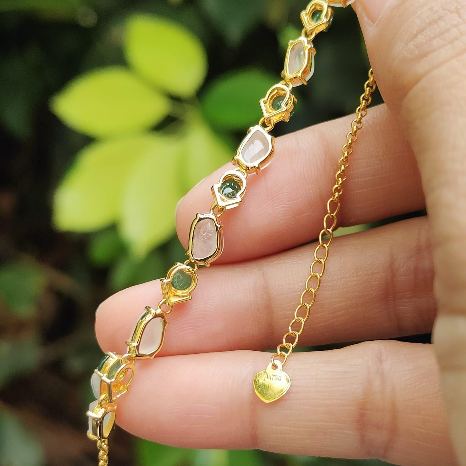 Liquid Jade Symphony - 18K Gold & Type A Jadeite Element Bracelet (Sku: 18kp112) Yi Pin Qian Jadeites Jade Jewelry ~Your Precious Quintessential ~ Singapore