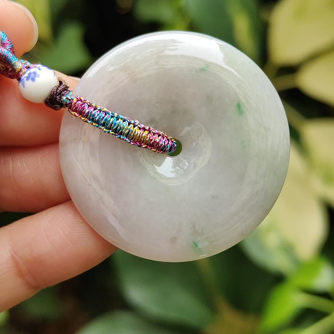 Singapore New Arrival Light Green, Light Lavender Natural Type A Jadeite Jade crafted with shape of Dounut as Pendant certificate weighs 15.63 grams, measurement 35.9 * 6 mm (pendant324) Yi Pin Qian Jadeites Jade Jewelry ~Your Precious Quintessential ~ Singapore