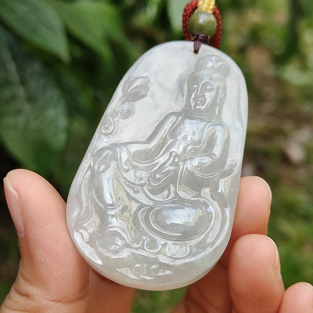 Rare Old School Natural Type A Jadeite Jade Pendant Necklace Crafted with Guanyin with certificate weigh 38.62 grams, 60.8 * 35.8 * 8.5 mm (pendant166) Yi Pin Qian