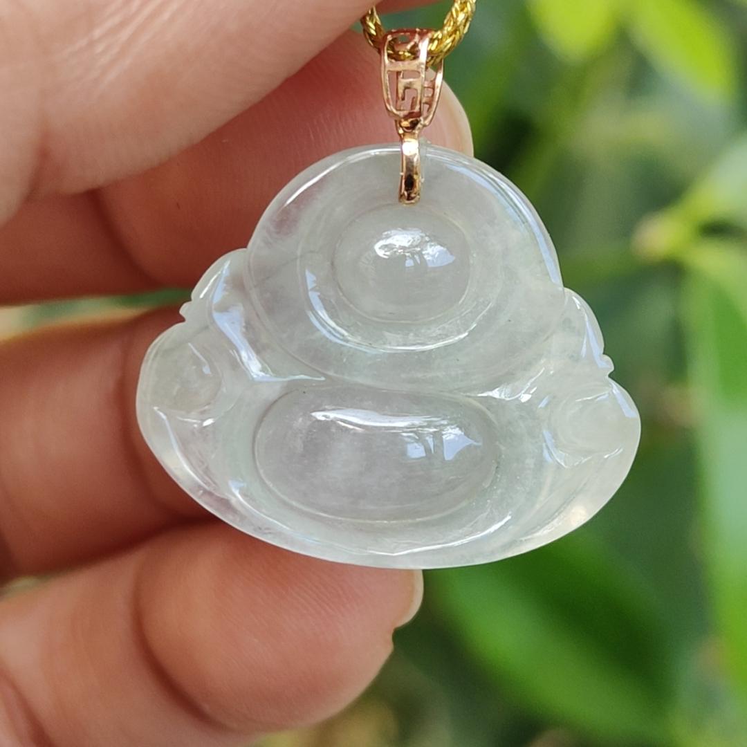 New Listing crafted as Milo Buddha on Natural Type A Jadeite Jade as Pendant with 18k Clasp, certificate weighs 3.97 grams, measurement 19.3 * 23.3 * 6.3 mm (18kp89) Yi Pin Qian Jadeites Jade Jewelry ~Your Precious Quintessential ~ Singapore