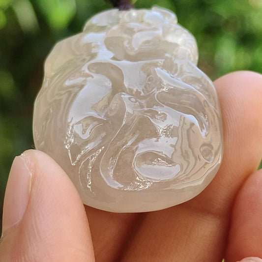 Premium High Quality Old Pit Natural Type A Jadeite Jade crafted with fish and Lotus as Pendant, certificate weigh 25.4 grams, measurement 44.2 * 28.5 * 12.3mm (pendant243) Yi Pin Qian