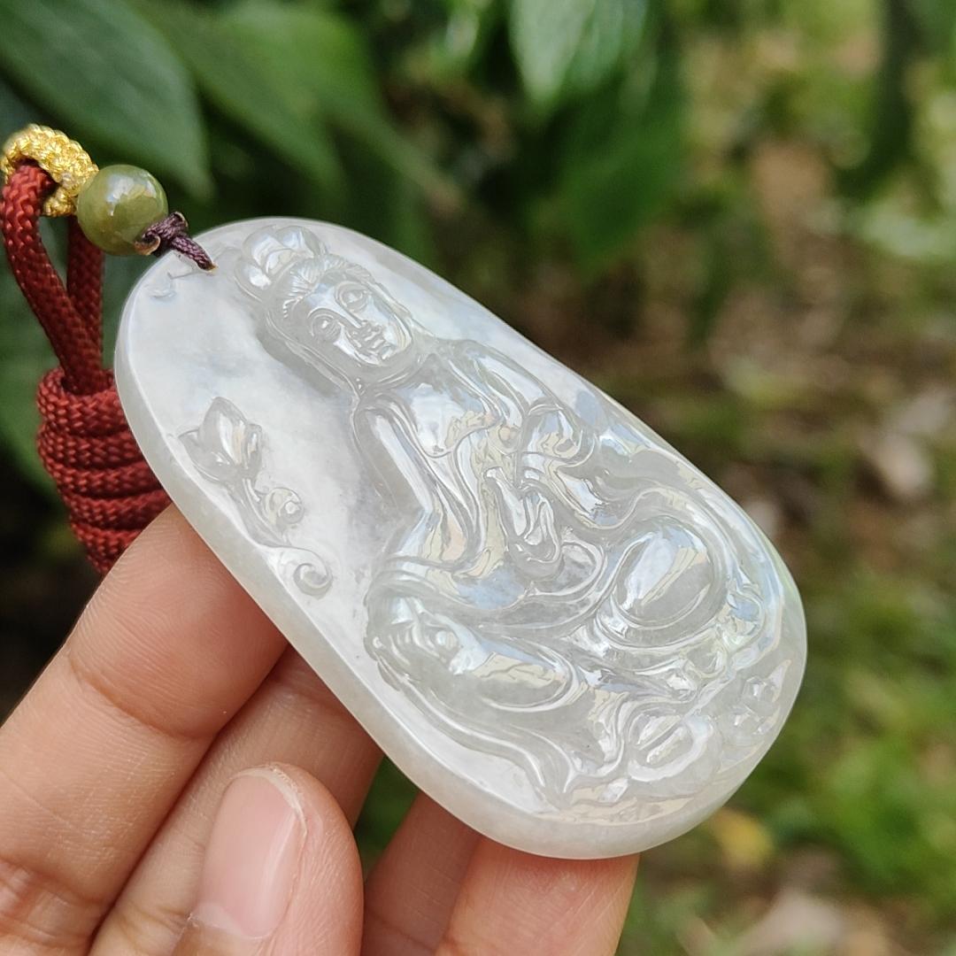 Rare Old School Natural Type A Jadeite Jade Pendant Necklace Crafted with Guanyin with certificate weigh 38.62 grams, 60.8 * 35.8 * 8.5 mm (pendant166) Yi Pin Qian